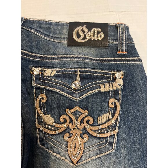 Cello Womens Embellished Bootcut Jeans 11 Denim Embroidery Rhinestone Accents - Picture 3 of 12